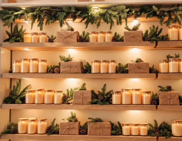 Holiday candle gift wall
